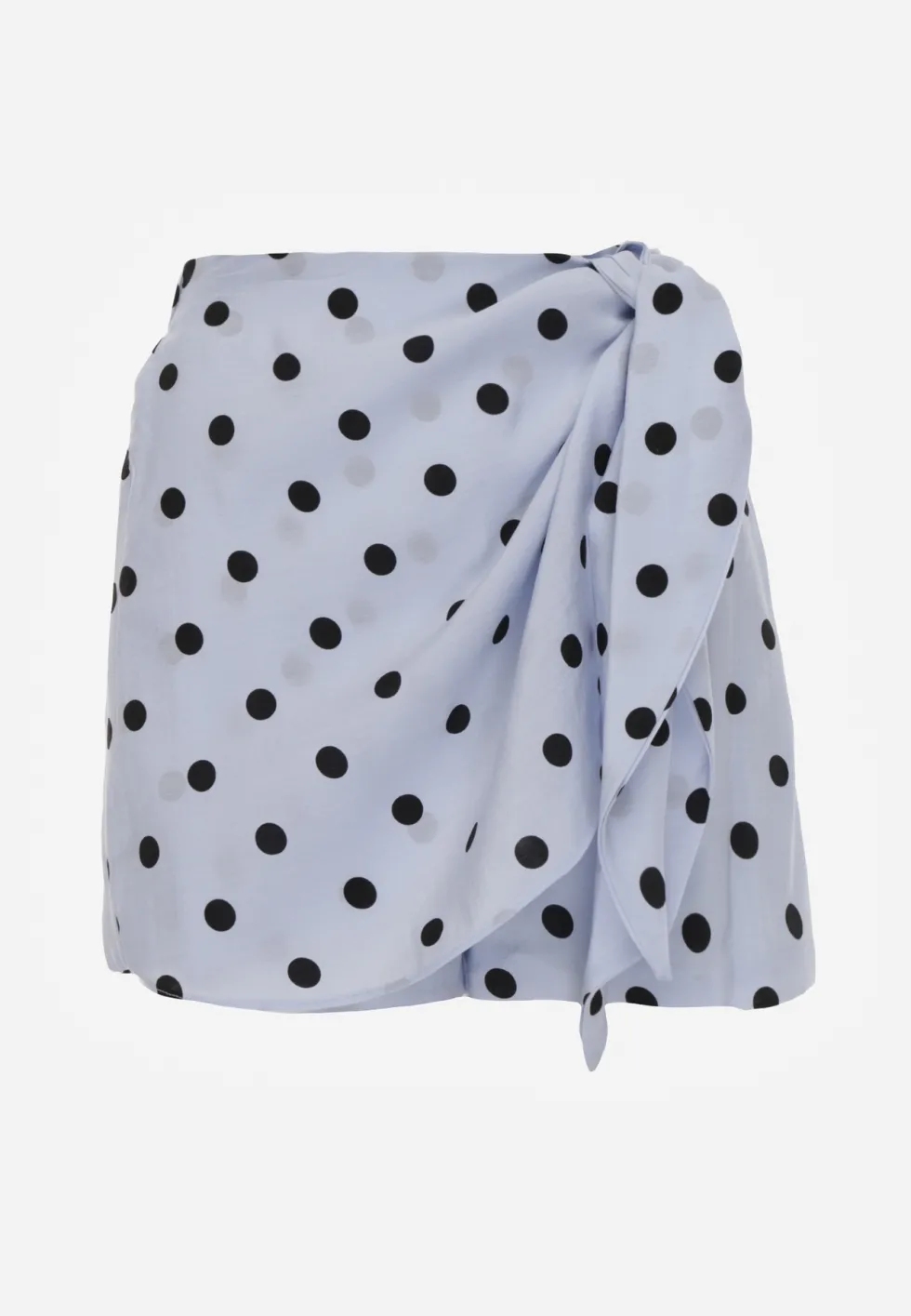 Niebieskie Wiskozowe Spódnico-Spodenki w Kropki w Stylu Retro z Wiązaniem w Talii Deneia