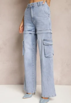 Niebieskie 2w1 Jeansy Szorty z Szerokimi Kieszeniami w Stylu Cargo Alace