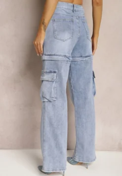 Niebieskie 2w1 Jeansy Szorty z Szerokimi Kieszeniami w Stylu Cargo Alace