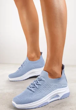 Niebieskie Wsuwane Buty Sportowe w Skarpetkowym Stylu z Ozdobną Podeszwą Moonlise