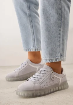 Niebieskie Zamszowe Sneakersy z Półtransparentną Podeszwą Suwakiem i Wkładką ze Skóry Sewtera
