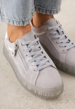 Niebieskie Zamszowe Sneakersy z Półtransparentną Podeszwą Suwakiem i Wkładką ze Skóry Sewtera