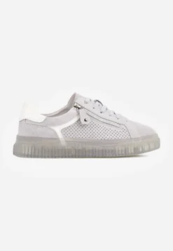 Niebieskie Zamszowe Sneakersy z Półtransparentną Podeszwą Suwakiem i Wkładką ze Skóry Sewtera
