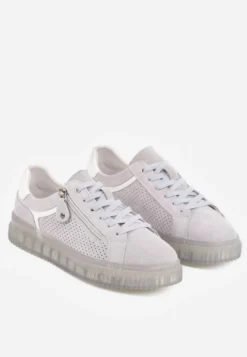 Niebieskie Zamszowe Sneakersy z Półtransparentną Podeszwą Suwakiem i Wkładką ze Skóry Sewtera