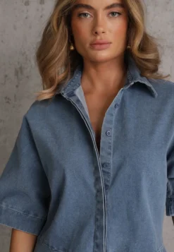 Niebieski Jeansowy Kombinezon o Krótkim Fasonie Oversize Cnassiasse