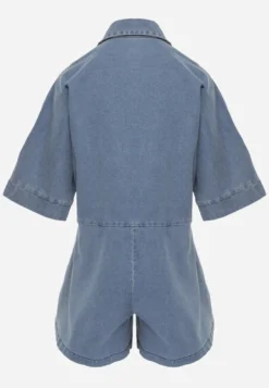 Niebieski Jeansowy Kombinezon o Krótkim Fasonie Oversize Cnassiasse