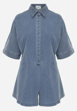 Niebieski Jeansowy Kombinezon o Krótkim Fasonie Oversize Cnassiasse