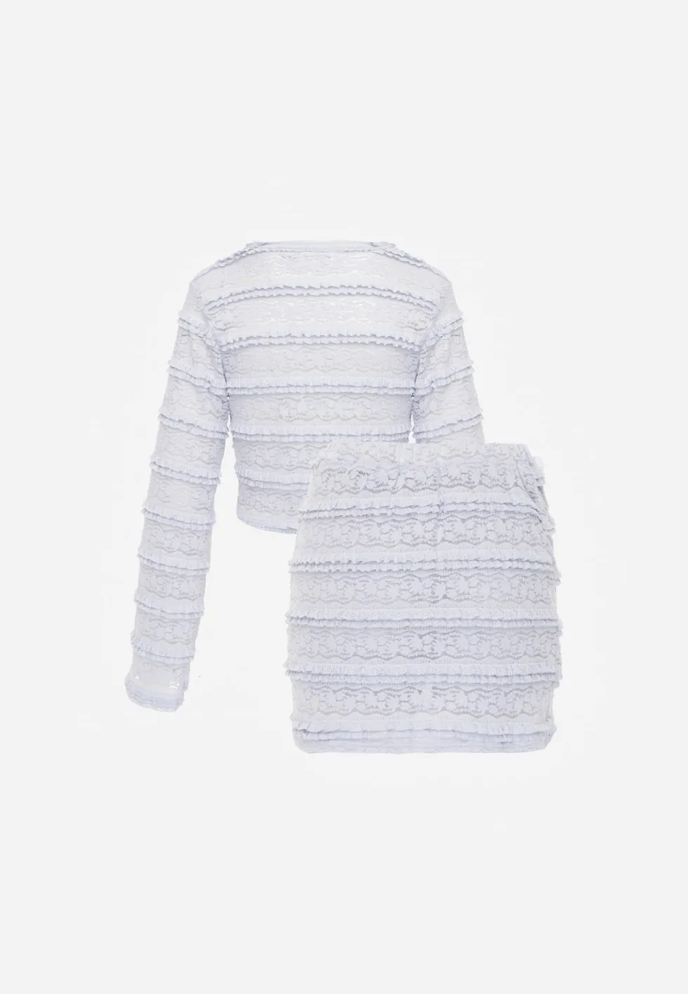 Niebieski Komplet z Koronki Bluzka Longsleeve i Dopasowane Spódnico-Szorty Daera