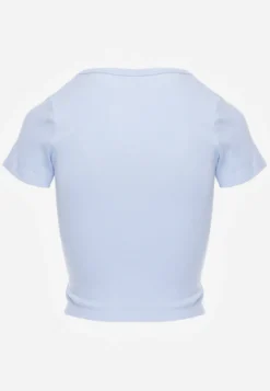 Niebieski Krótki T-shirt Basic z Okrągłym Dekoltem Gresalor