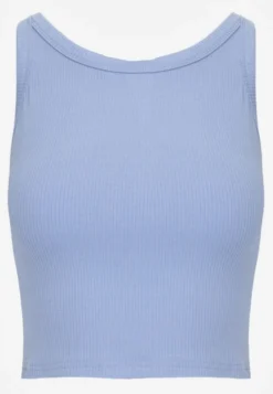 Niebieski Top na Ramiączkach Basic Prążkowany Zitira