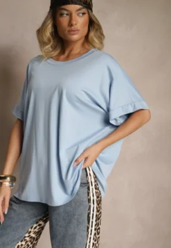 Niebieski T-shirt z Wiskozą o Fasonie Nietoperza Tanalitha
