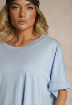 Niebieski T-shirt z Wiskozą o Fasonie Nietoperza Tanalitha