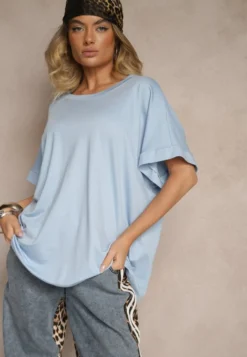 Niebieski T-shirt z Wiskozą o Fasonie Nietoperza Tanalitha