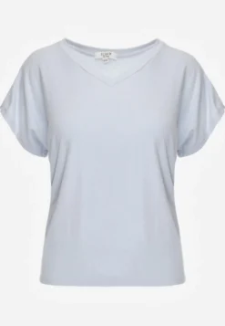 Niebieski Wiskozowy T-shirt z Dekoltem V Eupharis