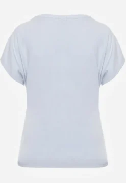 Niebieski Wiskozowy T-shirt z Dekoltem V Eupharis