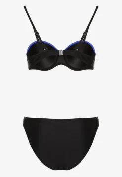Niebiesko-Czarne Bikini z Metaliczną Nicią Usztywniany Biustonosz i Figi Mitelle