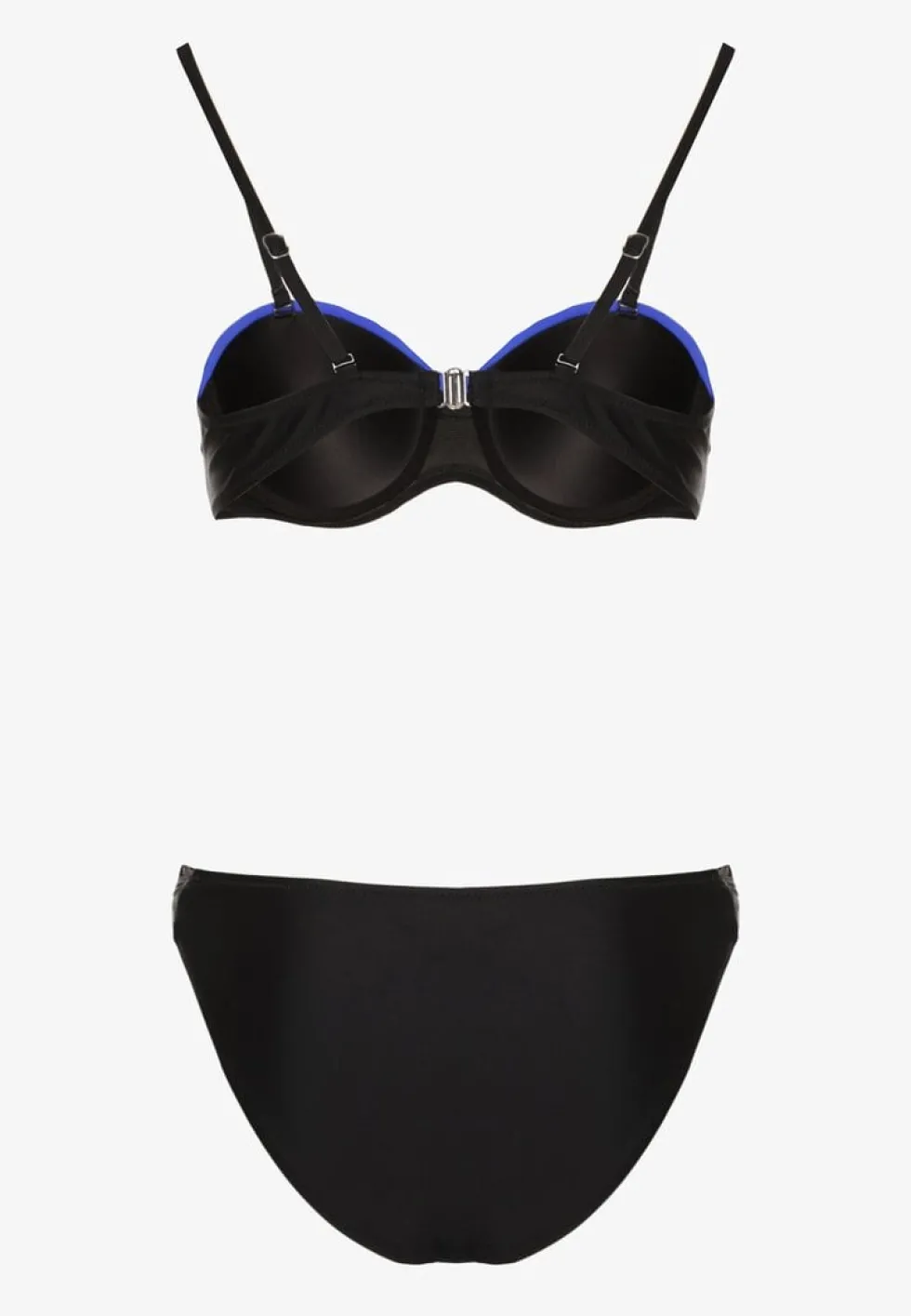 Niebiesko-Czarne Bikini z Metaliczną Nicią Usztywniany Biustonosz i Figi Mitelle