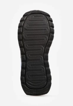 Niebiesko-Czarne Sneakersy ze Skóry Naturalnej na Platformie Zdobione Metalowym Zapięciem Jeannine