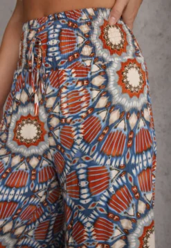 Niebiesko-Pomarańczowe Spodnie Typu Palazzo z Wiskozy High Waist z Gumką w Pasie Bistalia