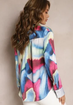 Niebiesko-Różowa Koszula Ozdobiona Kolorowym Wzorem Tie-Dye Vatrie