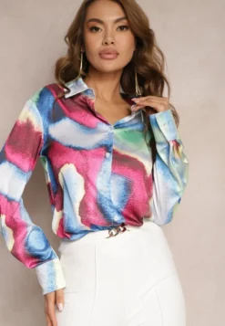 Niebiesko-Różowa Koszula Ozdobiona Kolorowym Wzorem Tie-Dye Vatrie
