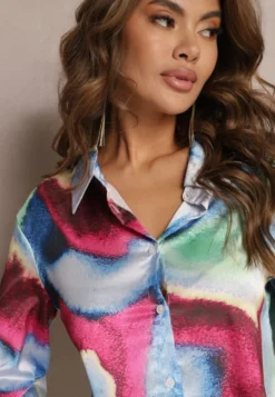 Niebiesko-Różowa Koszula Ozdobiona Kolorowym Wzorem Tie-Dye Vatrie