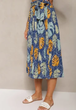 Niebiesko-Żółte Spodnie Szwedy z Bawełną High Waist Wykończone Gumką w Talii Pasefia
