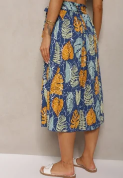 Niebiesko-Żółte Spodnie Szwedy z Bawełną High Waist Wykończone Gumką w Talii Pasefia