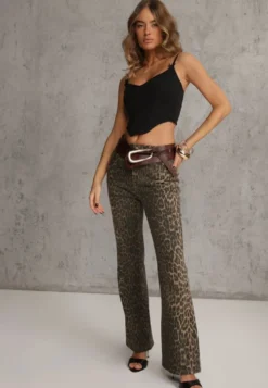 Panterkowe Jeansy Dzwony High Waist z Bawełny Enerre