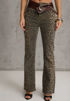 Panterkowe Jeansy Dzwony High Waist z Bawełny Enerre