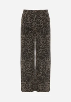 Panterkowe Jeansy Regular z Bawełny Ozdobione Cyrkoniami w Print Leopard Ethi