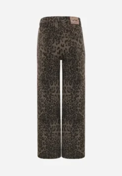 Panterkowe Jeansy Regular z Bawełny Ozdobione Cyrkoniami w Print Leopard Ethi