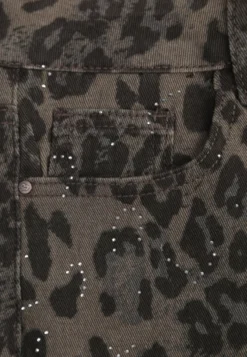 Panterkowe Jeansy Regular z Bawełny Ozdobione Cyrkoniami w Print Leopard Ethi
