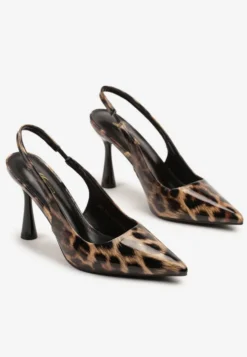 Panterkowe Lakierowane Sandały Szpilki Typu Slingback Ulios