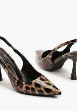 Panterkowe Lakierowane Sandały Szpilki Typu Slingback Ulios