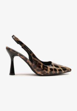 Panterkowe Lakierowane Sandały Szpilki Typu Slingback Ulios