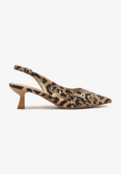 Panterkowe Sandały Slingback na Kaczuszce z Ozdobnymi Nitami Falovina