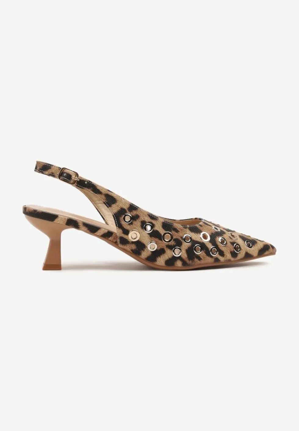 Panterkowe Sandały Slingback na Kaczuszce z Ozdobnymi Nitami Falovina
