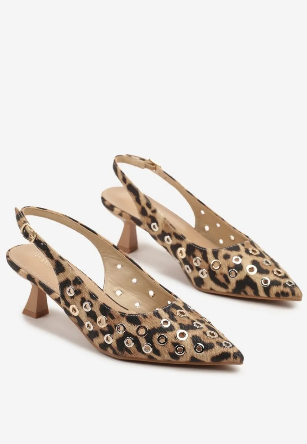 Panterkowe Sandały Slingback na Kaczuszce z Ozdobnymi Nitami Falovina