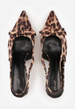 Panterkowe Sandały Szpilki Vices Typu Slingback z Kokardą Dorozia