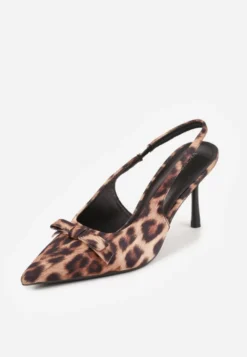 Panterkowe Sandały Szpilki Vices Typu Slingback z Kokardą Dorozia