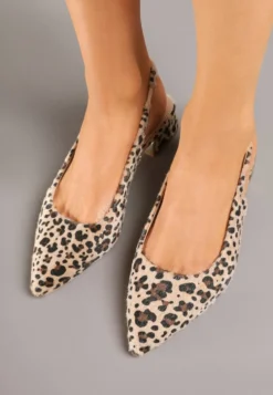 Panterkowe Sandały Typu Slingback ze Skórzaną Wkładką i Metaliczną Wstawką Wevessa