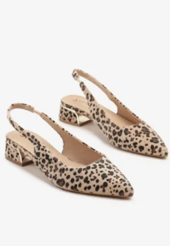 Panterkowe Sandały Typu Slingback ze Skórzaną Wkładką i Metaliczną Wstawką Wevessa