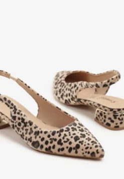 Panterkowe Sandały Typu Slingback ze Skórzaną Wkładką i Metaliczną Wstawką Wevessa