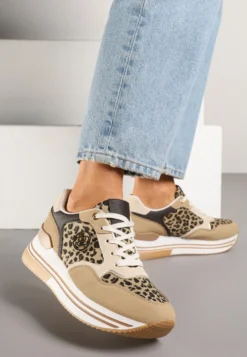 Panterkowe Sneakersy na Platformie z Metaliczną Ozdobą Roniane