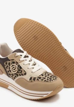 Panterkowe Sneakersy na Platformie z Metaliczną Ozdobą Roniane