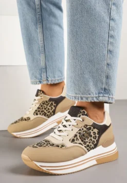 Panterkowe Sneakersy na Platformie z Metaliczną Ozdobą Roniane