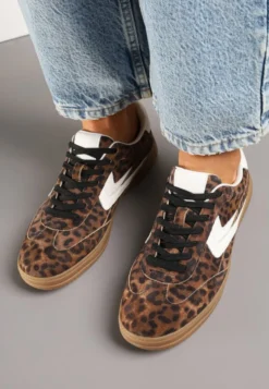 Panterkowe Sneakersy Skórzane w Stylu Tenisówek z Geometrycznym Motywem Erisane
