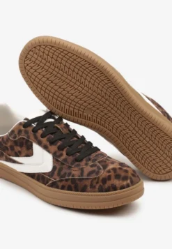 Panterkowe Sneakersy Skórzane w Stylu Tenisówek z Geometrycznym Motywem Erisane