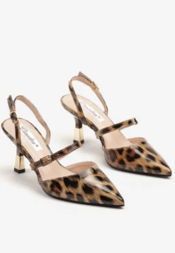 Panterkowe Szpilki Slingback Ozdobione Paskami i Metaliczną Wstawką Villexia